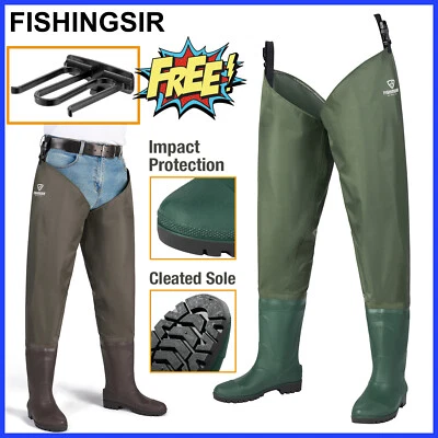 FISHINGSIR Fishing Hip Wader Non-Slip Bootfoot 2-Ply Waterproof Wide Thigh Pants - Image 1 of 4