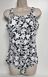 Costume da bagno intero Lands' End taglia 14DD nero bianco floreale reggiseno incorporato modesto - Foto 1 di 7