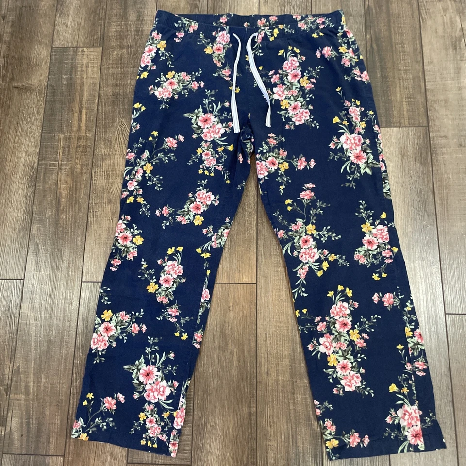 Old Navy 100 % Cotton Pajama Pants, Navy Blue with Floral Print, Size Medium - Image 1 of 4