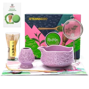 Juego de batidor Matcha púrpura de 7 piezas con diseño de flor de cerezo, ceremonia completa K... - Imagen 1 de 9