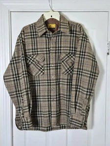 Vintage 80s Camel Rugged Wear Wool Plaid Flannel Button Shirt Men's Size L 1980s - Picture 1 of 3