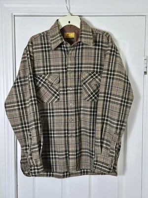 Vintage 80s Camel Rugged Wear Wool Plaid Flannel Button Shirt Men's Size L 1980s - Image 1 of 3