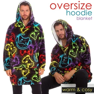 Mens Oversized Blanket Hoodie Lounge Hooded Top Gamer Gaming Print Giant Hoody - Picture 1 of 8