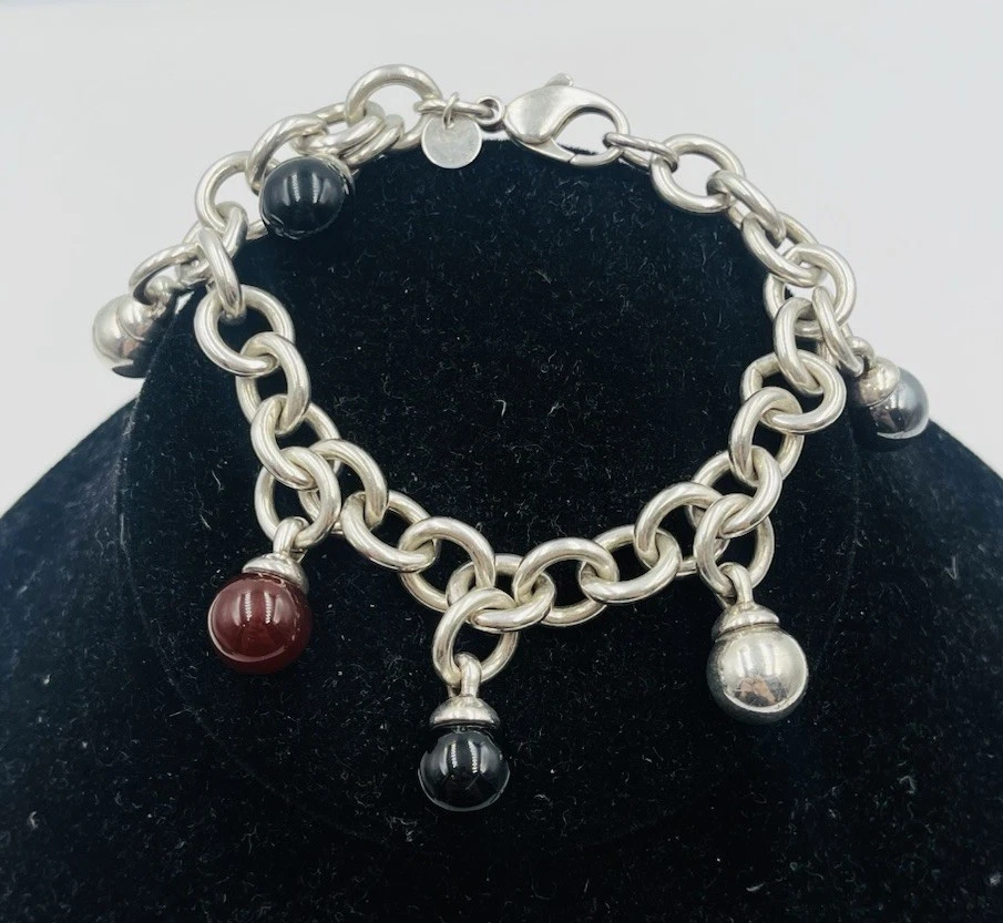 Tiffany & Co. Plata de Ley Onix Hematita Cornalina Bola Pulsera - Imagen 1 de 4