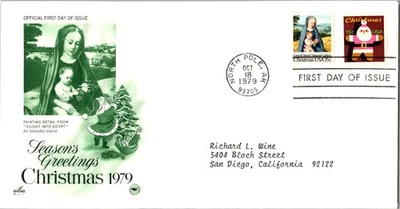 Artesanía vintage FDC USPS Scott #1799, 1800 Navidad Virgen y Niño c1979 Foto 1 de 3