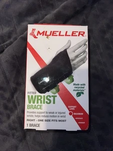 Mueller Fitted Wrist Brace Black One Size Fits Most RIGHT Hand NEW - Picture 1 of 6