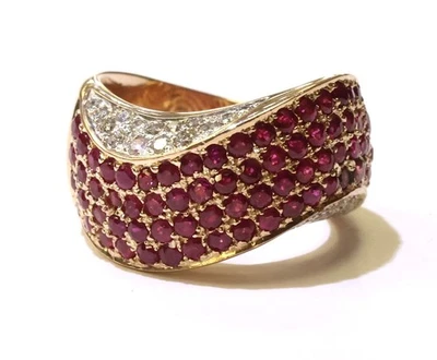 14k yellow gold ruby .39ct SI1 G diamond cluster band gemstone ring 10.6g estate - Image 1 of 4