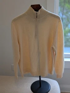 John W Nordstrom 100% Cashmere Pullover Quarter Zip Butter Cream Sz M Luxury EUC - Picture 1 of 7