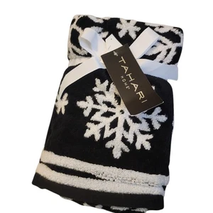  TAHARI schwarz weiß SCHNEEFLOCKEN S/2 Handtücher JACQUARD, 2-SEITIG - Bild 1 von 2