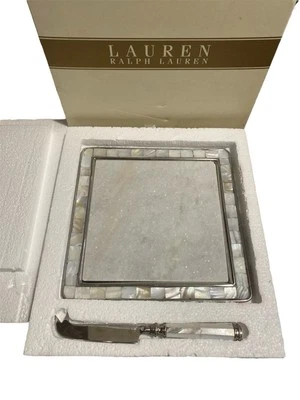 Rare Ralph Lauren Polo Pearl Cheese Board Knife Tray Serving Set - Image 1 of 4