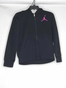 Air Jordan Girl L 12-13 Years Black Long Sleeve Hoodie With Pink Logo Full Zip - Picture 1 of 3