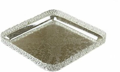 Chrome Silver Plated Square Platter Serving Tray Beauitful Design Stylish Pandan - Image 1 of 4