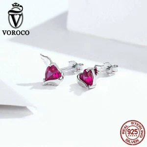 Pendientes de plata esterlina Voroco S925 corazones guardian encanto circonita cúbica para mujer joyería - Imagen 1 de 6