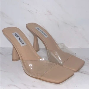 Tacones escultóricos Steve Madden tostados eufóricos con correa transparente talla 6. (Q3) - Imagen 1 de 5