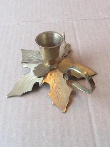 Vintage massiv Messing Handarbeit Blatt Kerzen Daumen Halter Archana Kerzenständer Indien - Bild 1 von 7