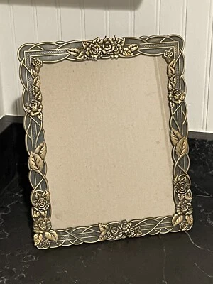 Floral Gold Metal 8x10” Picture Frame Ornate Roses & Scroll Design Freestanding - Image 1 of 4