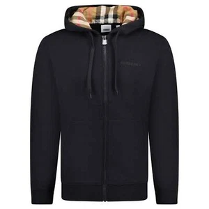 Burberry 'Hove' check Hood Embroidery Logo Hoodie Zip Sweatshirt Black - Picture 1 of 7