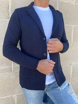 Cardigan Hombre Chaqueta Mezcla Lana Sartorial Motivo Links Hecho En Italia 100% - Imagen 1 de 4
