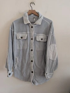 Chaqueta para mujer Free People Ruby Shacket XS azul claro con botones remendados - Imagen 1 de 11