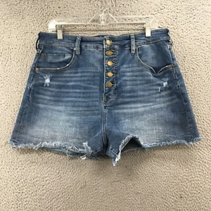 Liverpool Hot Pants Shorts Womens 14/32 (Actual 33X3) Blue High Rise Buttons Fly - Picture 1 of 20