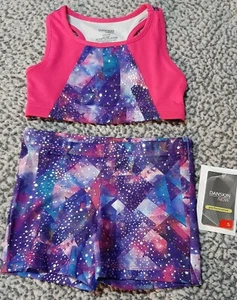 NUEVO CON ETIQUETAS DANSKIN 2 PIEZAS SUJETADOR DEPORTIVO ROSA PÚRPURA BRILLANTE ESTRELLA CONJUNTO CORTO SM o MD o LG - Imagen 1 de 2