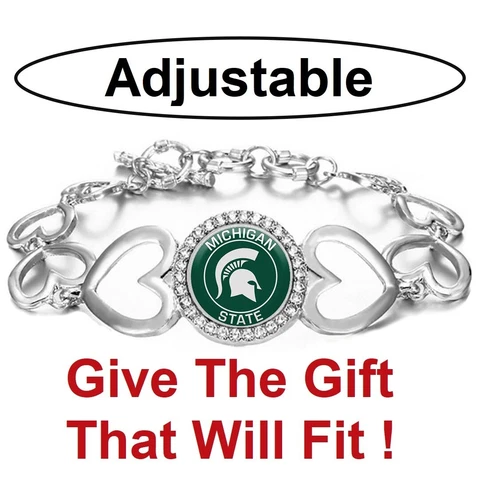 Michigan State Spartans Womens Silver Heart Link Bracelet w Gift Pkg D27 Cover