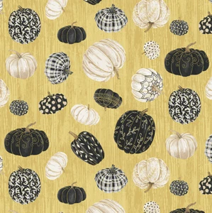 Henry Glass Fall Potpourri Tossed Pumpkins Mustard Fabric By The Yard - Picture 1 of 1