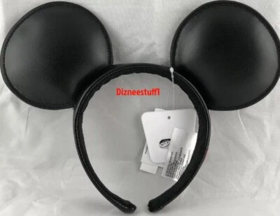 Disney Mickey Mouse Orejas Diadema Cuero Negro Sólido Vinilo Firma NUEVA EE. UU. Foto 1 de 2