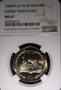 1984 PM AA NGC MS 67 ISLE OF MAN TT RACES TOURIST TROPHEY RACE 50P FIFTY PENCE - Picture 1 of 2