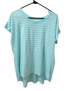 Stylus Top Kurzarm Damen XL Mintgrün Häkelstreifen Hi Low Strick/Gewebt - Bild 1 von 11