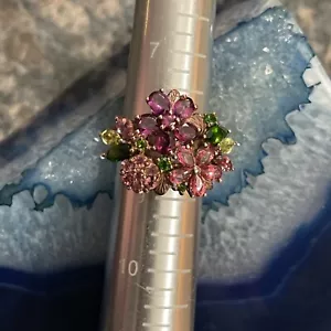 Anello Chuck Clemency STS NYCII argento sterling 925 multi gemma bouquet floreale taglia 8 - Foto 1 di 16