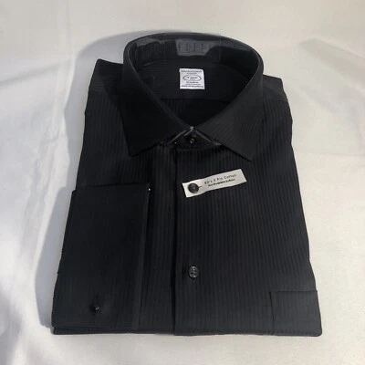 Pronto-Uomo Mens Sz 19 36/37 Tall Black Stripe No Iron Dress Shirt Button Down - Image 1 of 4