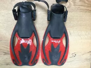 Kids Flippers - Child Diving Fins - Used - Size C9-c13 - Red - Two Bare Feet - Picture 1 of 4