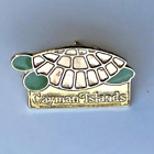 Cayman Island Sea Turtle Gold Toned Caribbean Ocean Water Vintage Hat Lapel Pin