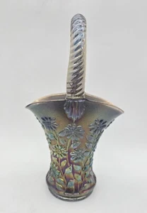 Imperial Glass Daisy Basket Vase Vintage Carnival Iridescent Blue - Picture 1 of 15