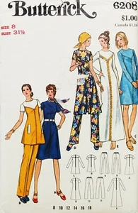 Misses Sz 8 A-line Dress & Pants 1970s Vintage Butterick 6208 Pattern - Picture 1 of 2