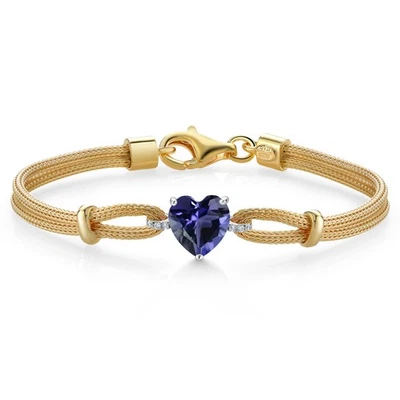 18K Two Tone Sterling Silver Blue Iolite and White Lab Grown Diamond Bracelet - Image 1 of 3