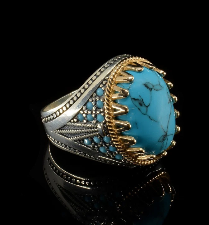 Middle Eastern Style Geometric Torquise Men's Rings - Image 1 of 1