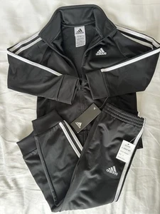 NEW Adidas Youth Kid Full Zip Track Suit Set Black White Stripe Size 5 MSRP $48 - Picture 1 of 5