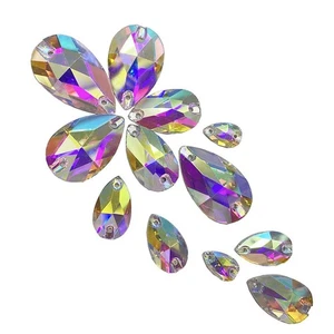 Craft DIY Cut Glass Crystal Sew On Flatback Teardrop Rhinestones Diamante 2 Hole - Picture 1 of 11