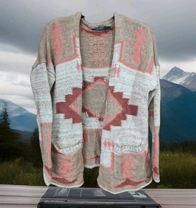 Ralph Lauren Aztec Southwestern Navajo Linen Cotton Open Cardigan W/Pockets S/P - Picture 1 of 10