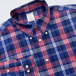 Brooks Brothers Men's Button Down Shirt XL Blue Regent Plaid Long Sleeve Preppy - Picture 1 of 9