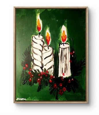 Velas de arte original 14x11 colorido arte moderno pintura de Navidad sobre lienzo Foto 1 de 4