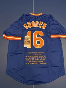 Dwight "Doc" Gooden Signed NY Mets Career Highlight Stat Jersey (JSA) - Picture 1 of 10