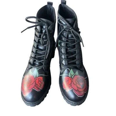 Botas de Combate Calavera Rosa Para Mujer Talla 37/6 Negro Rojo Con Cordones Punk Gótico Zapatos Foto 1 de 4