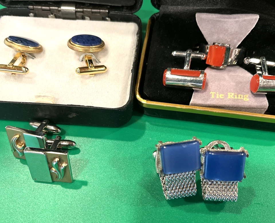 Lote de 4 Gemelos Vintage ~ 3 Tono Plata 1 Tono Dorado Foto 1 de 3