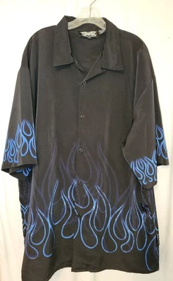 Vintage Dragonfly Roadhouse Flames Button Shirt Black Blue Flames Mens Size XXXL - Image 1 of 4