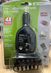 Powerline Car Cord Adapter w 500 Ma USB Power 3-12 Volts 2000 mA w/ 7 Plug Tips - Picture 1 of 2