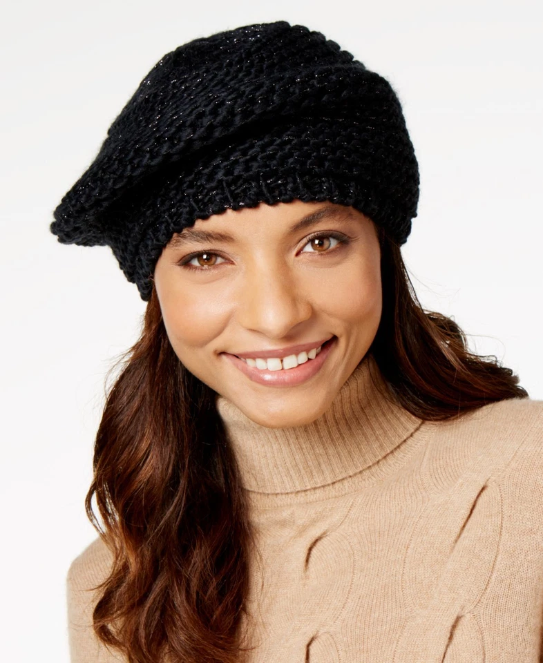Inc International Concepts Shine Stitch Beret Black One Size
