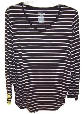 Time And Tru Maternity Women Black White Stripe Long Sleeve V Neck T Shirt   XXL - Image 1 of 4
